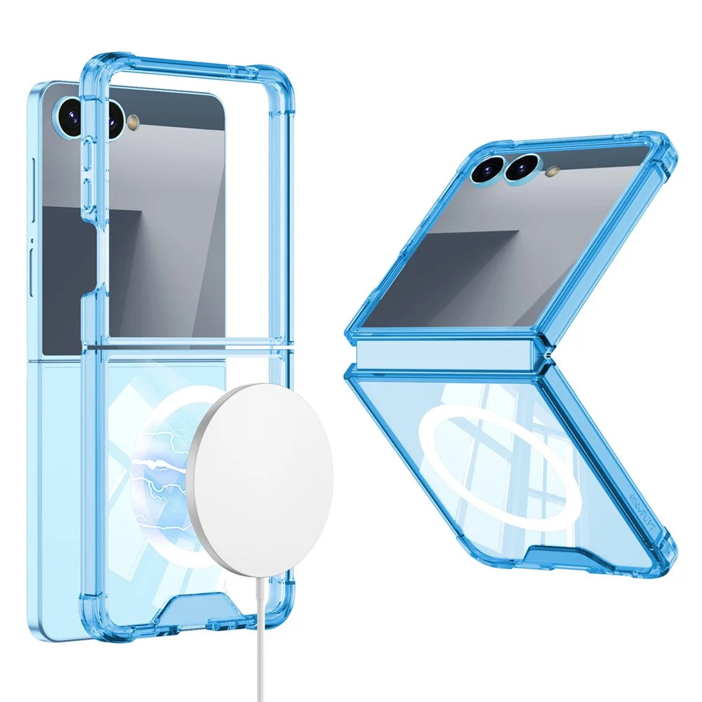 GKK For Samsung Galaxy Z Flip7 5G Case Airbag Cushion TPU + Acrylic Phone Cover Wireless Charging Compatible - Transparent Blue - 1