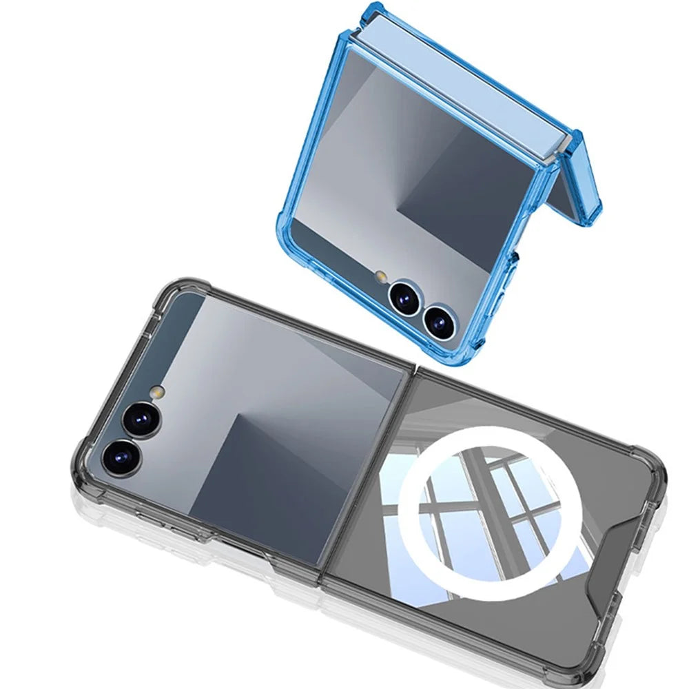 GKK For Samsung Galaxy Z Flip7 5G Case Airbag Cushion TPU + Acrylic Phone Cover Wireless Charging Compatible - Transparent Blue - 7