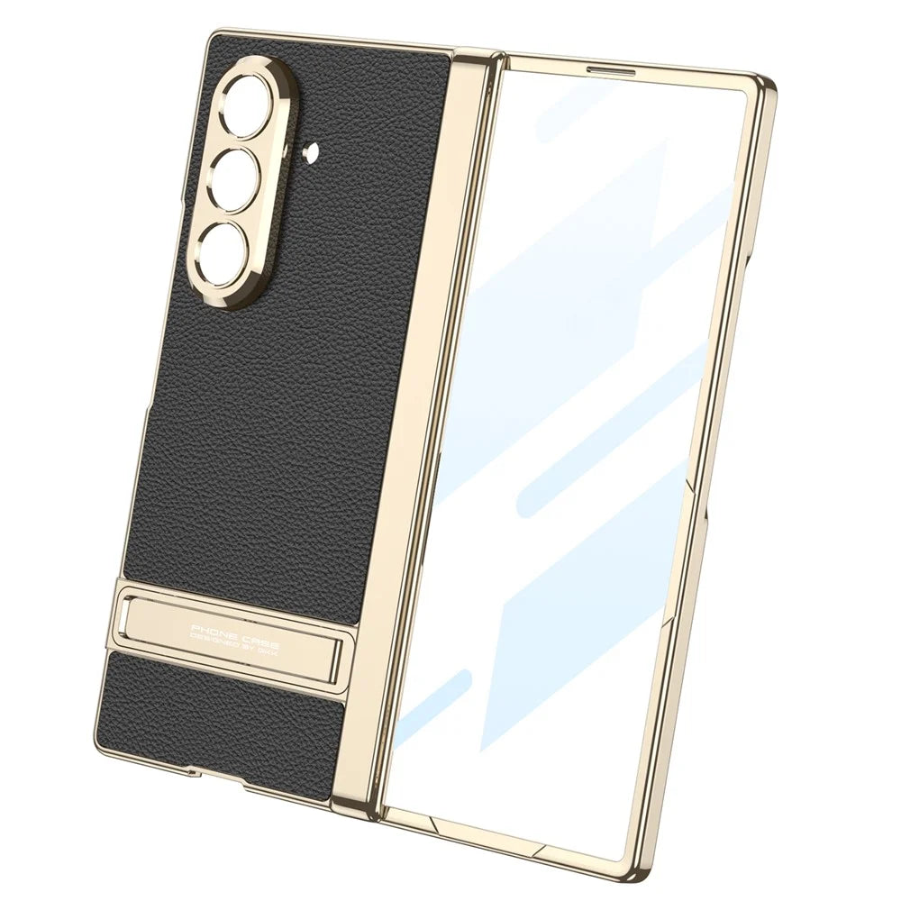 GKK For Samsung Galaxy Z Fold7 5G Kickstand Case Magnetic Hinge Protection PU + PC + Tempered Glass Phone Cover - Black - 3