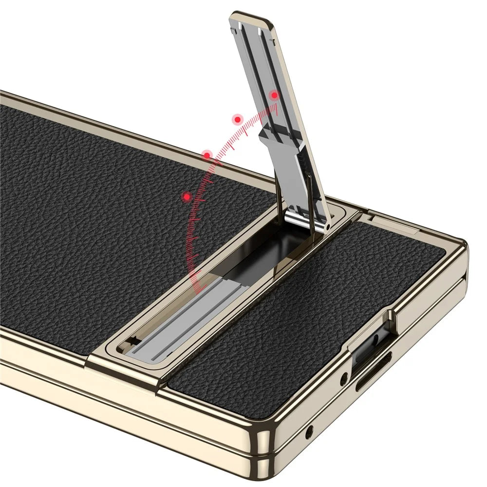 GKK For Samsung Galaxy Z Fold7 5G Kickstand Case Magnetic Hinge Protection PU + PC + Tempered Glass Phone Cover - Black - 7