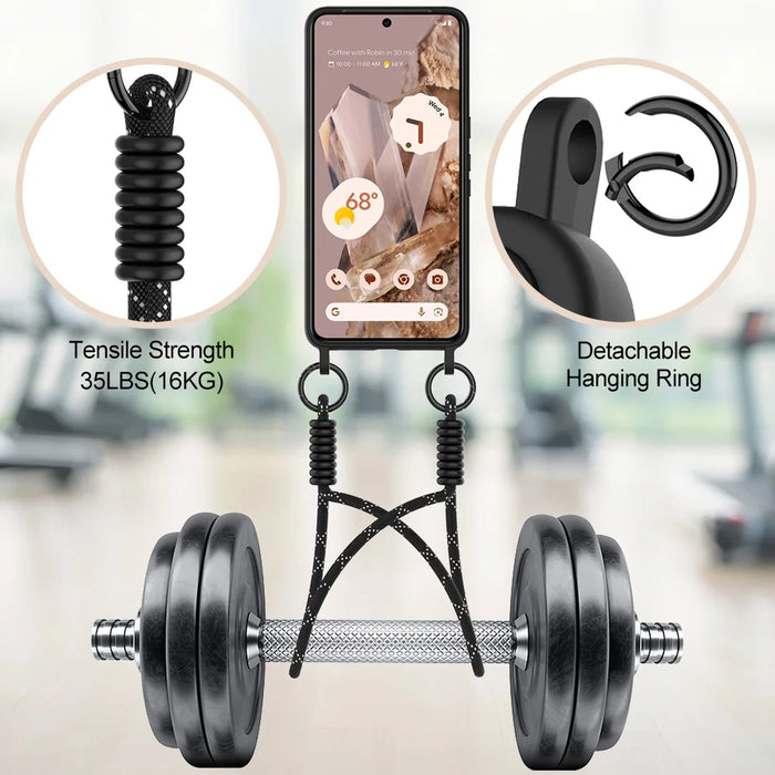 For Google Pixel 8 Pro Liquid Silicone Case  Phone Back Cover with Card Holder and Short Strap - Black - 4