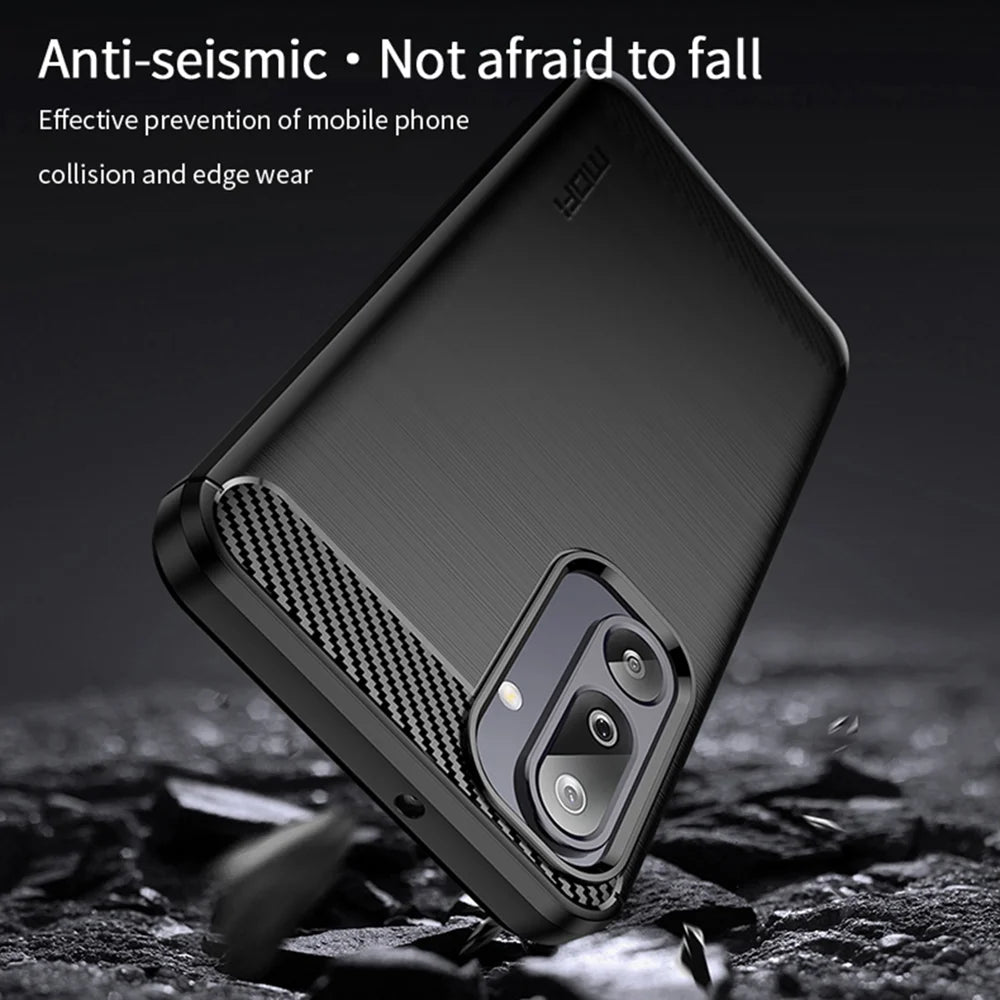 MOFI For Samsung Galaxy M36 5G Back Cover  Brushed Texture Carbon Fiber Soft TPU Case - Black - 3