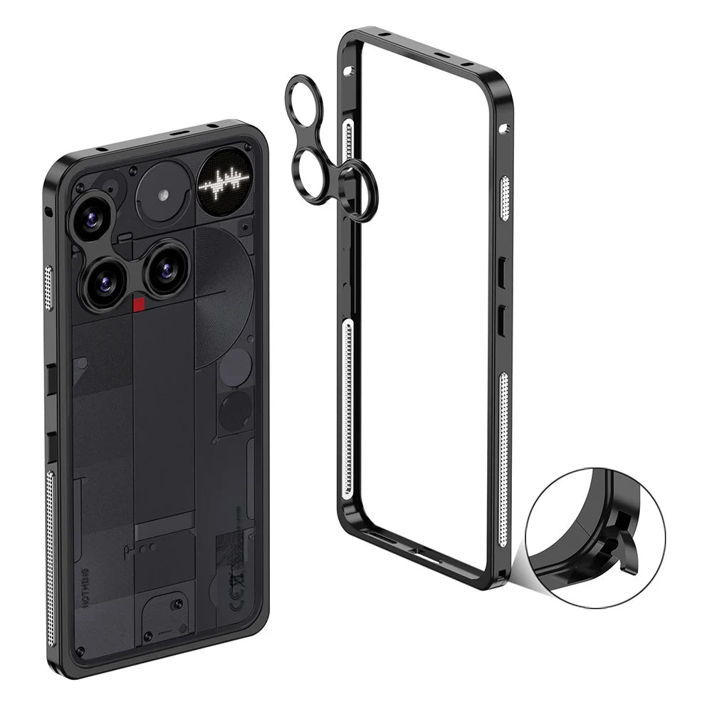 For Nothing Phone (3) 5G Bumper Cases Metal Frame Heat Dissipation Cover with Lens Protector - Black - 1