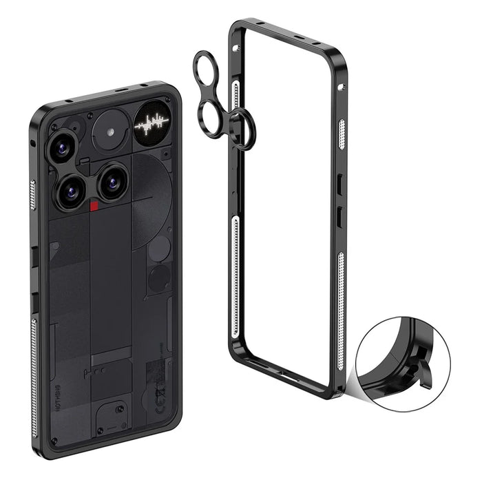 For Nothing Phone (3) 5G Bumper Cases Metal Frame Heat Dissipation Cover with Lens Protector - Black - 1