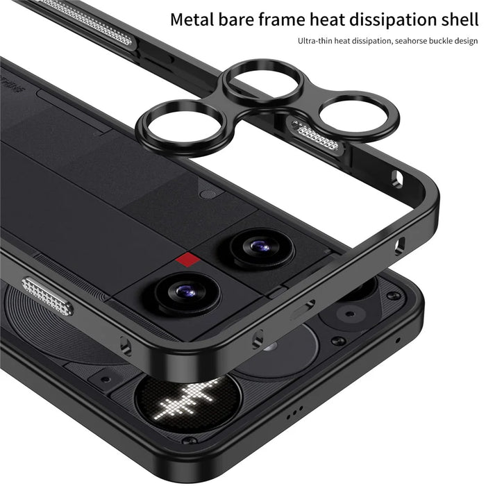 For Nothing Phone (3) 5G Bumper Cases Metal Frame Heat Dissipation Cover with Lens Protector - Black - 6