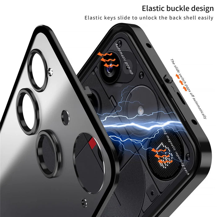 For Nothing Phone (3) 5G Matte Case Aluminium Alloy + PC Phone Cover Pop-Up Snap Lock - Black - 2