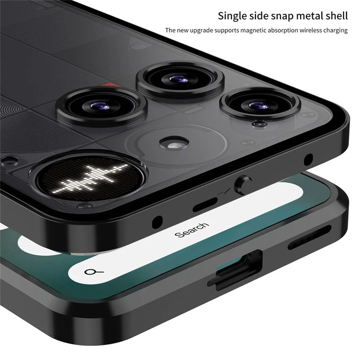 For Nothing Phone (3) 5G Matte Case Aluminium Alloy + PC Phone Cover Pop-Up Snap Lock - Black - 6