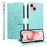 For iPhone 15 Case RFID Blocking Imprinted Dog Pattern PU Leather Phone Cover with Wrist Strap - Green - 1
