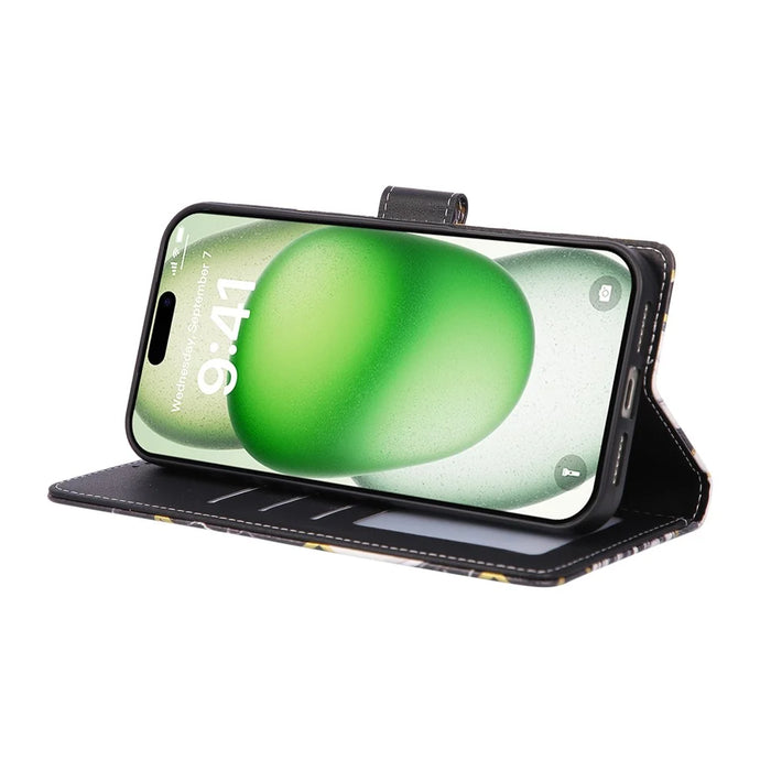 For iPhone 18 Pro Max / 17 Pro Max Case Lacquered Marble Pattern Leather Phone Cover with Wrist Strap - Black - 3