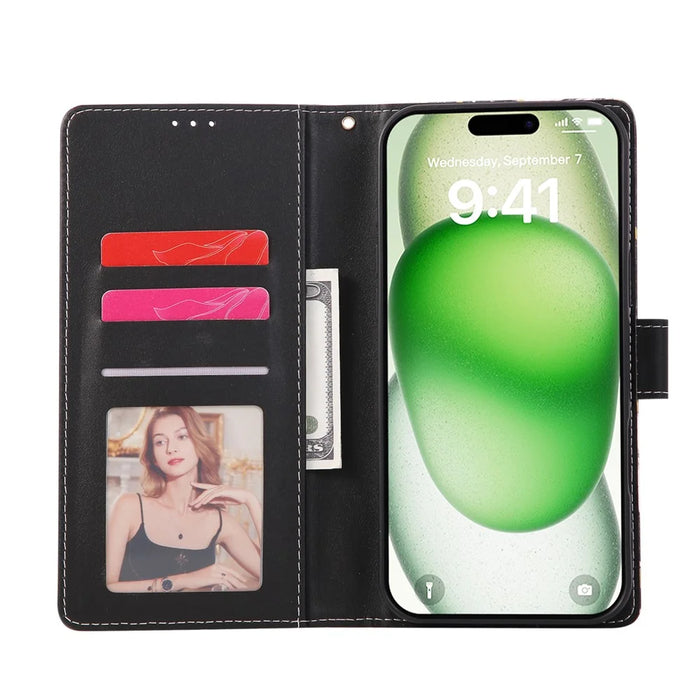 For iPhone 18 Pro Max / 17 Pro Max Case Lacquered Marble Pattern Leather Phone Cover with Wrist Strap - Black - 4