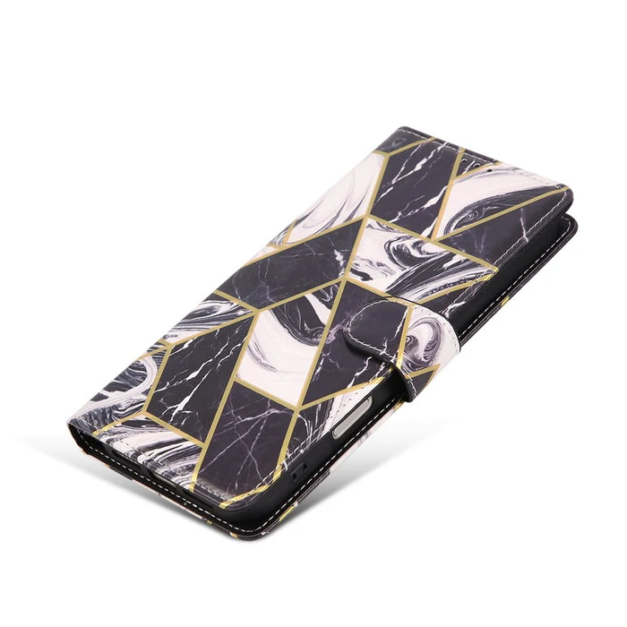 For iPhone 18 Pro / 17 Pro Case Lacquered Marble Pattern Leather Phone Cover with Wrist Strap - Black - 5