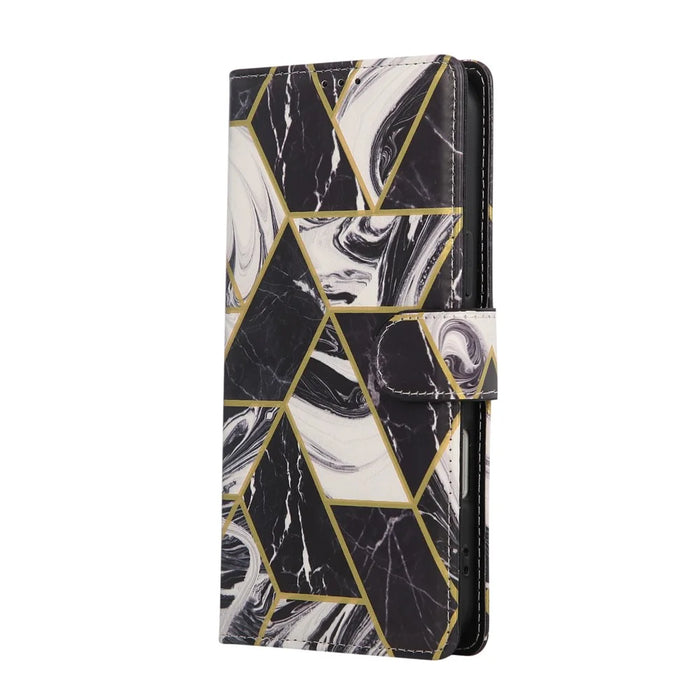 For iPhone 18 Pro / 17 Pro Case Lacquered Marble Pattern Leather Phone Cover with Wrist Strap - Black - 7