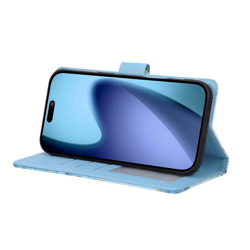 For iPhone Air Case Lacquered Marble Pattern Leather Phone Cover with Wrist Strap - Blue - 3