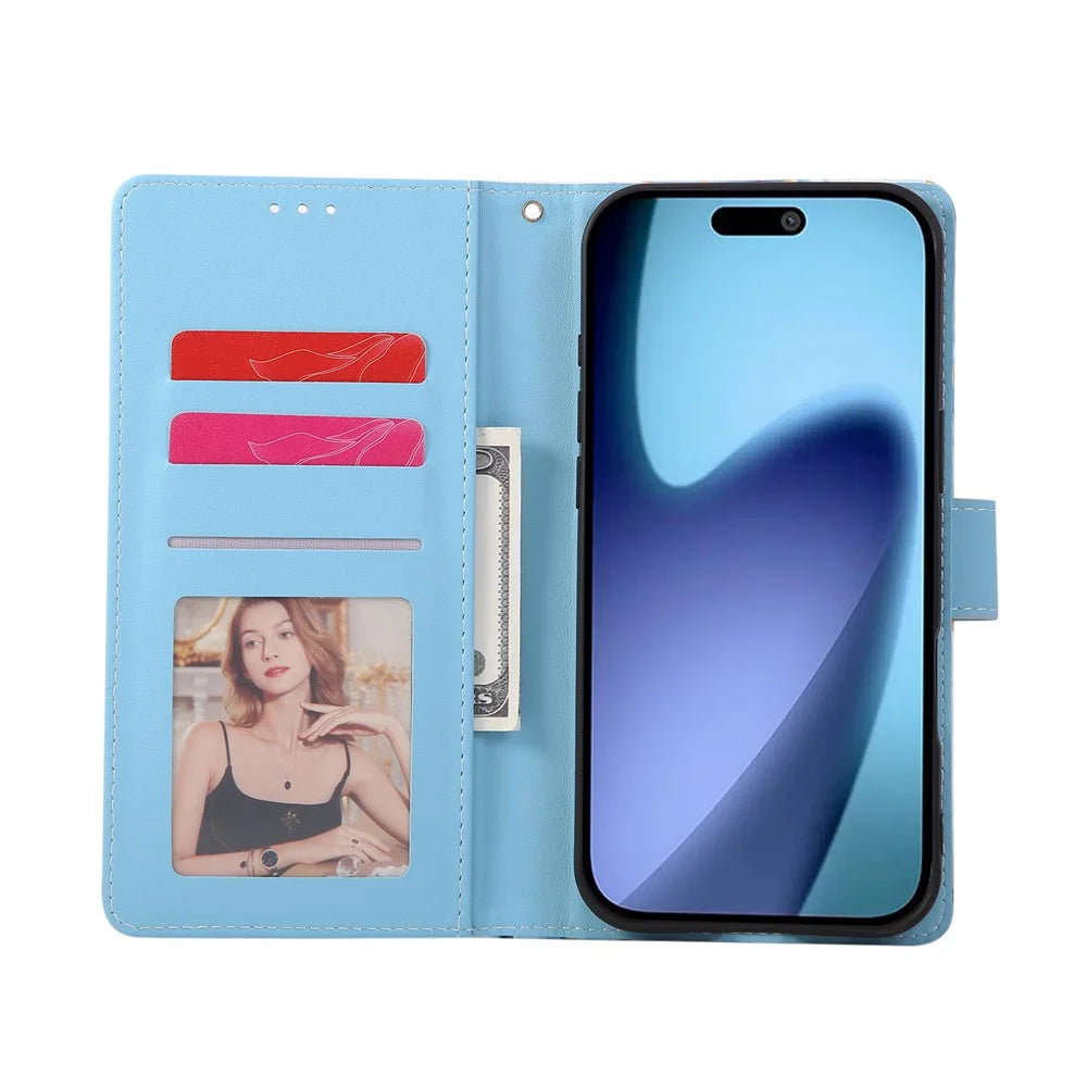 For iPhone Air Case Lacquered Marble Pattern Leather Phone Cover with Wrist Strap - Blue - 4