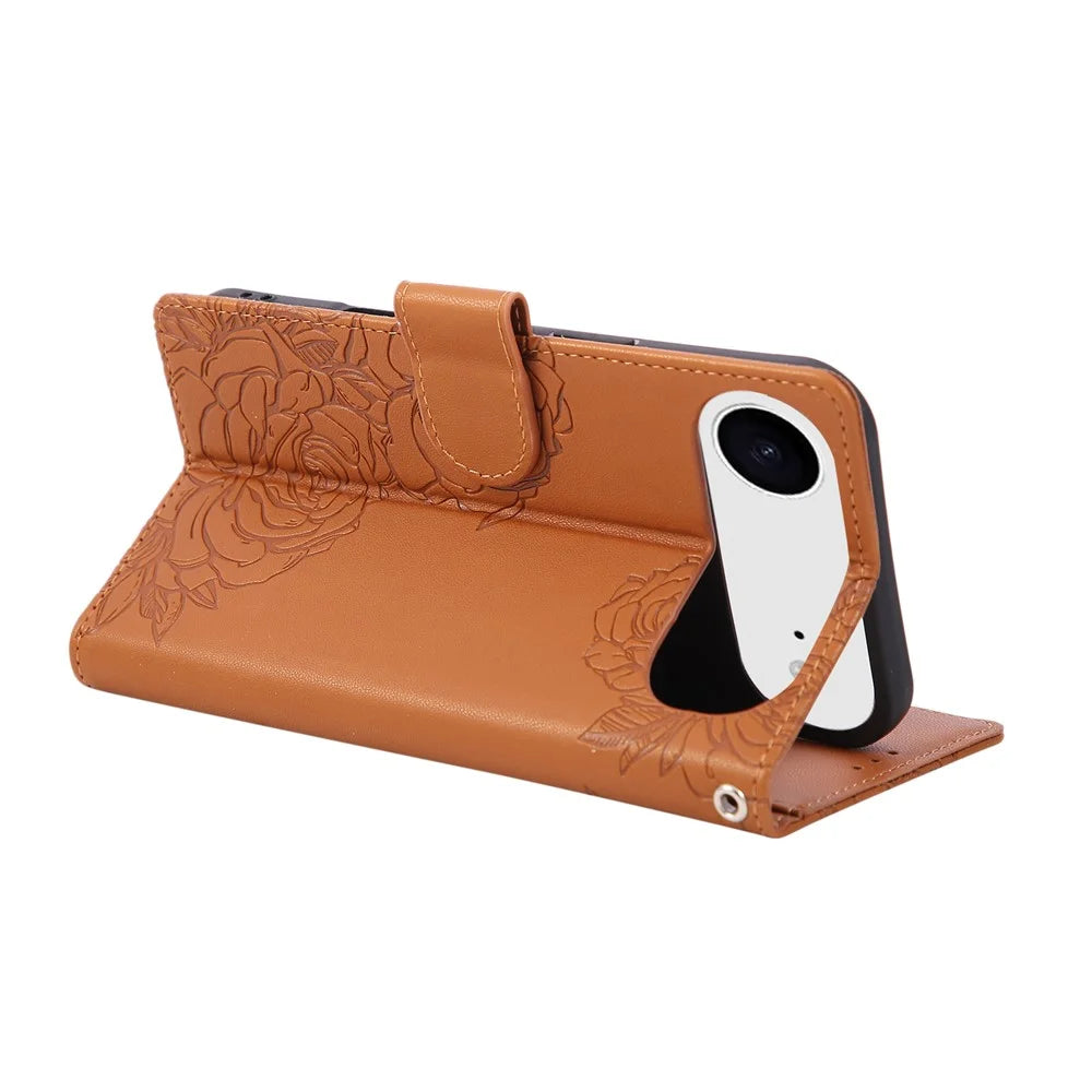For iPhone Air Case Rose Flower PU Leather Wallet Phone Cover with 3 Card Slots / Wrist Strap - Brown - 2