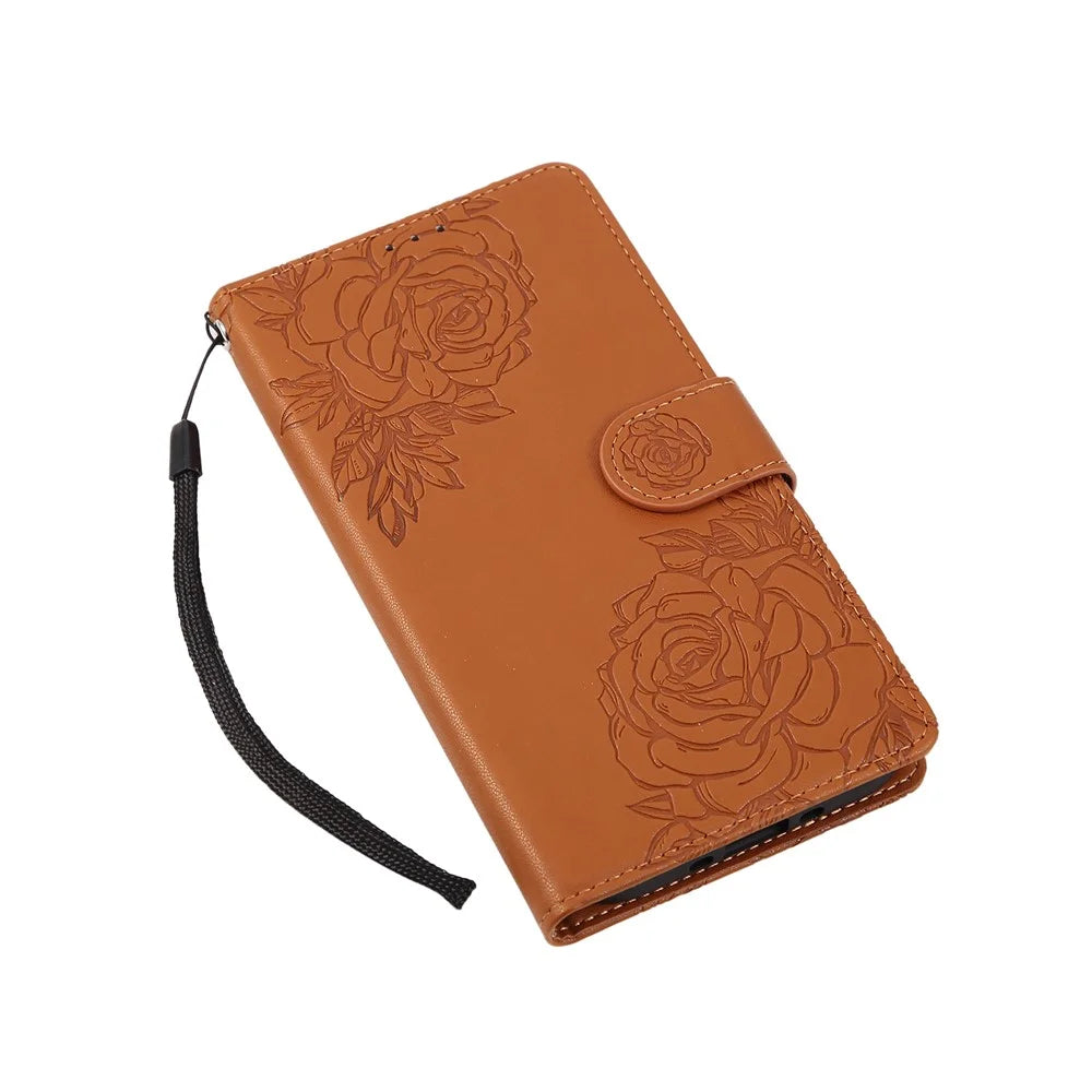 For iPhone Air Case Rose Flower PU Leather Wallet Phone Cover with 3 Card Slots / Wrist Strap - Brown - 5