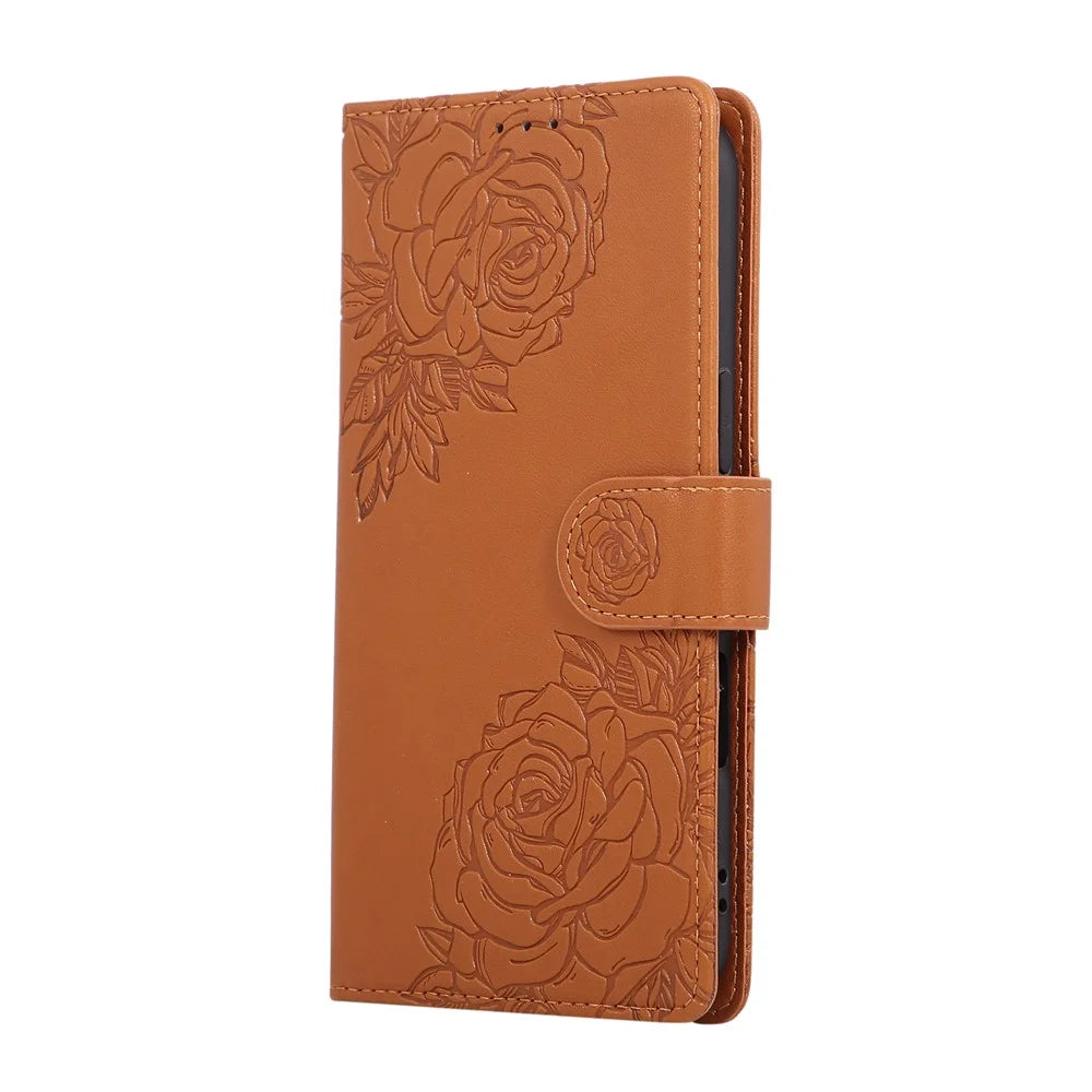 For iPhone Air Case Rose Flower PU Leather Wallet Phone Cover with 3 Card Slots / Wrist Strap - Brown - 6