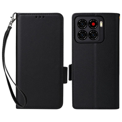 For ZTE Blade A56 Case with Wrist Strap Litchi Texture PU Leather Wallet Phone Cover - Black - 1