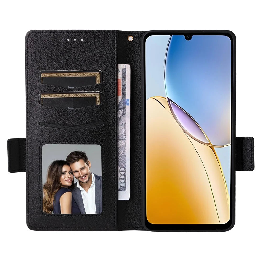 For ZTE Blade A56 Case with Wrist Strap Litchi Texture PU Leather Wallet Phone Cover - Black - 2