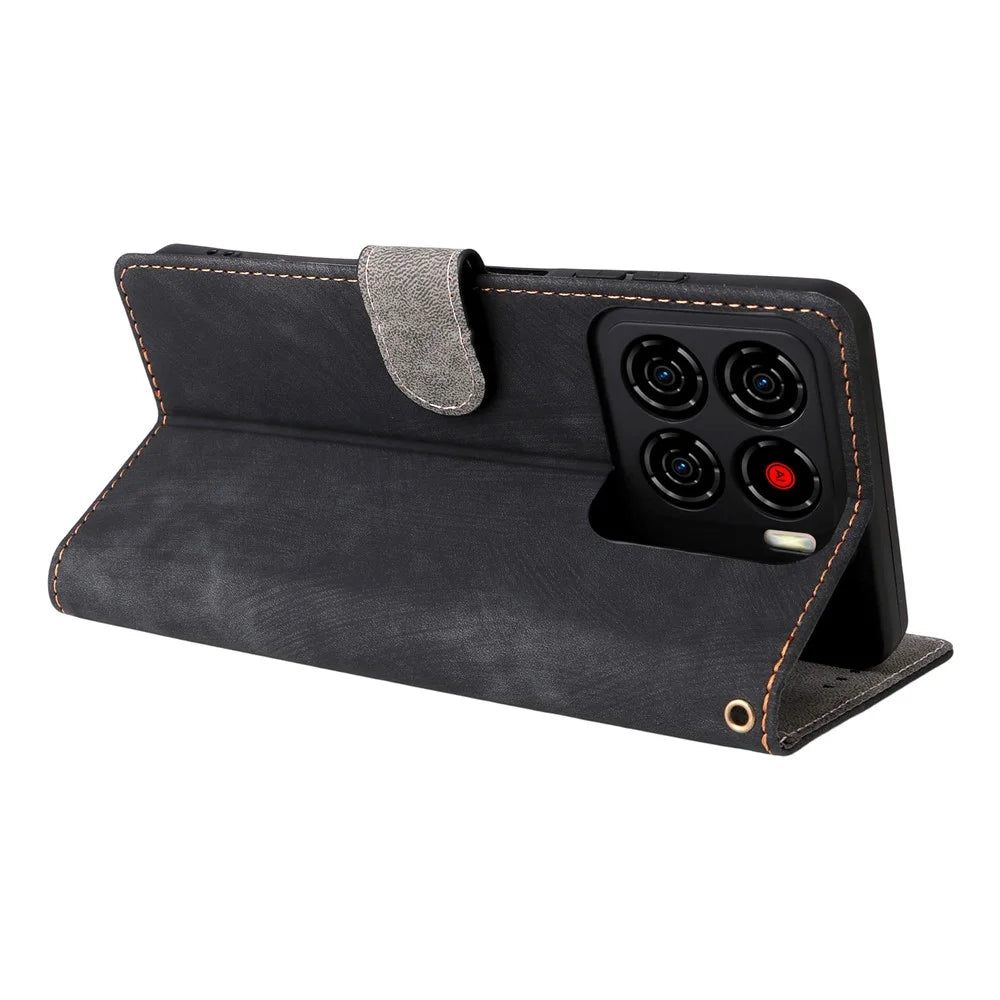 For ZTE Blade A56 Case Wallet RFID Blocking PU Leather Phone Cover Stand with Strap - Black - 5