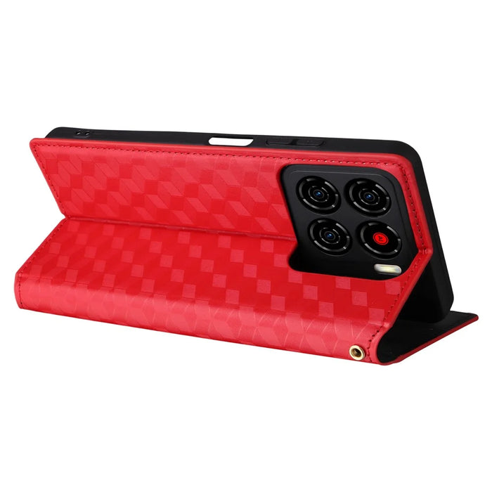 For ZTE Blade A56 Case Wallet Rhombus Imprinted Leather Phone Cover - Red - 5