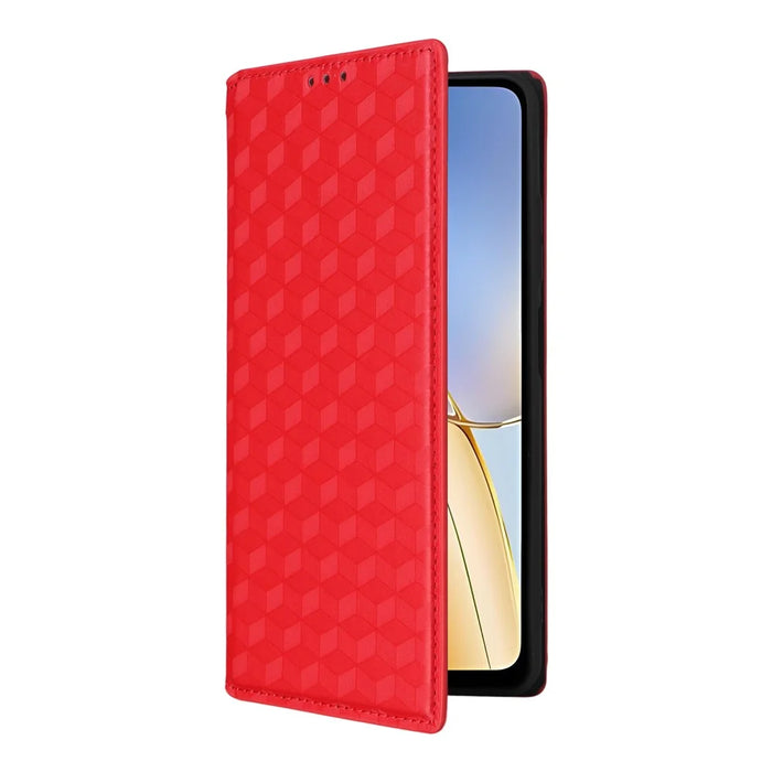 For ZTE Blade A56 Case Wallet Rhombus Imprinted Leather Phone Cover - Red - 6