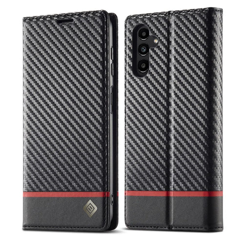 LC.IMEEKE For Samsung Galaxy A17 5G / A17 4G Wallet Case Carbon Fiber Texture Leather Phone Cover - Horizontal Stripe - 1