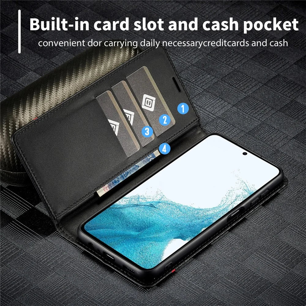 LC.IMEEKE For Samsung Galaxy A17 5G / A17 4G Wallet Case Carbon Fiber Texture Leather Phone Cover - Horizontal Stripe - 5