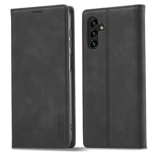 LC.IMEEKE For Samsung Galaxy A17 5G / A17 4G Case Wallet Microfiber Leather Phone Cover - Black - 1