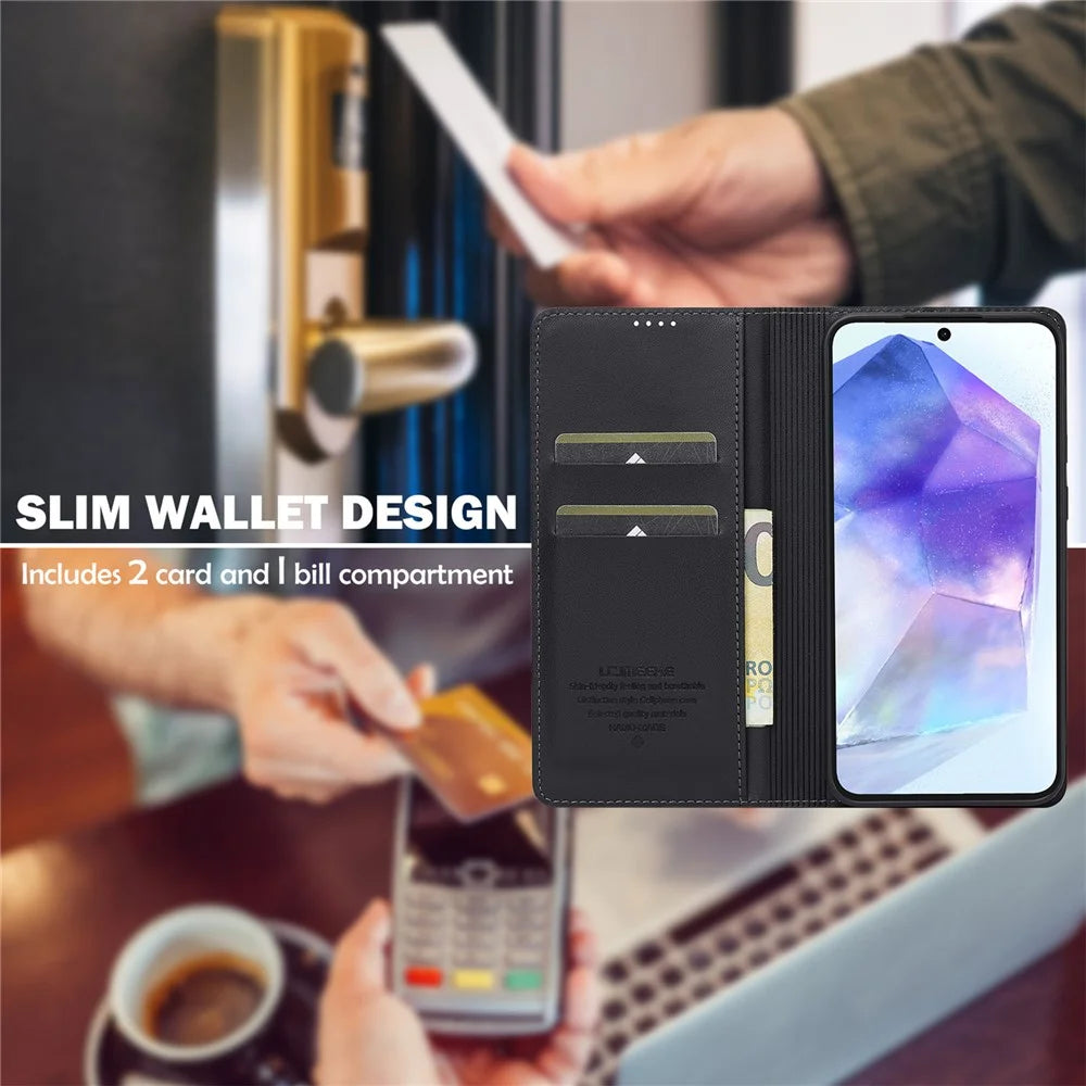 LC.IMEEKE L1 Series for Samsung Galaxy A17 5G / A17 4G Case PU Leather Wallet Stand Protective Phone Cover - Black - 4