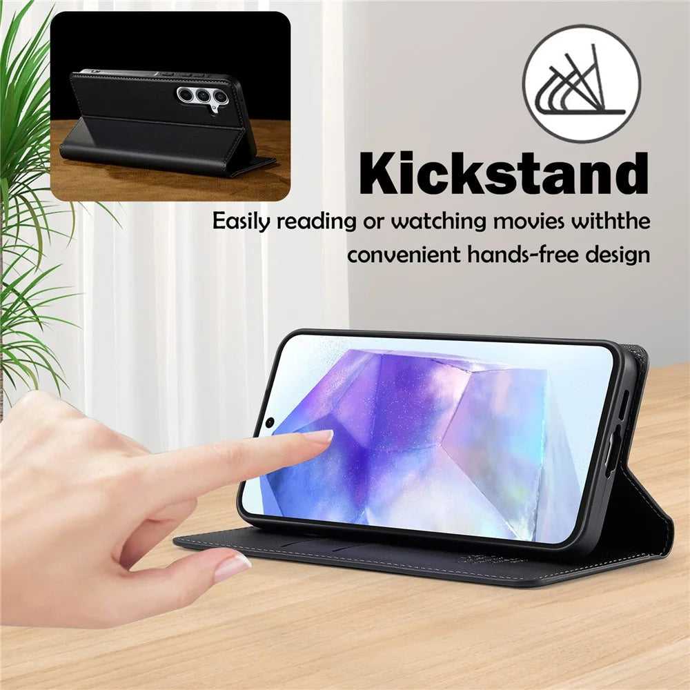 LC.IMEEKE L1 Series for Samsung Galaxy A17 5G / A17 4G Case PU Leather Wallet Stand Protective Phone Cover - Black - 5