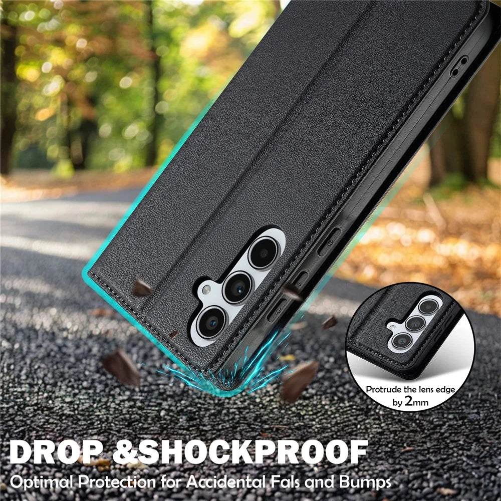 LC.IMEEKE L1 Series for Samsung Galaxy A17 5G / A17 4G Case PU Leather Wallet Stand Protective Phone Cover - Black - 7