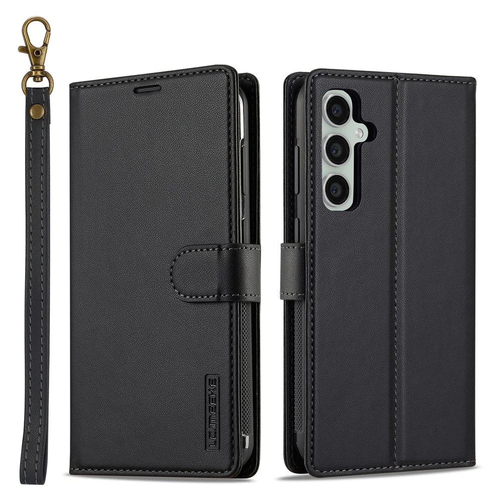 LC.IMEEKE L2 Series for Samsung Galaxy A17 5G / A17 4G Case PU Leather Wallet Detachable Magnetic Phone Cover - Black - 1