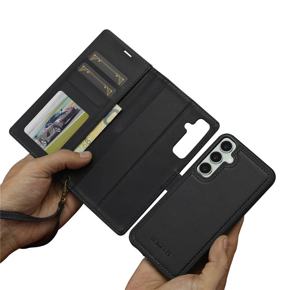 LC.IMEEKE L2 Series for Samsung Galaxy A17 5G / A17 4G Case PU Leather Wallet Detachable Magnetic Phone Cover - Black - 6
