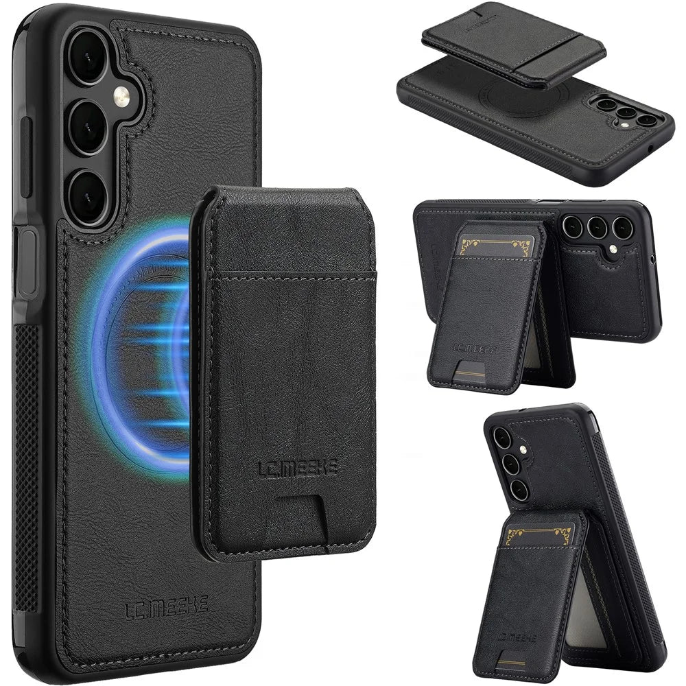 LC.IMEEKE L3 For Samsung	Galaxy A17 5G / A17 4G Magnetic Case Detachable Card Holder Leather TPU Mobile Cover - Black - 1
