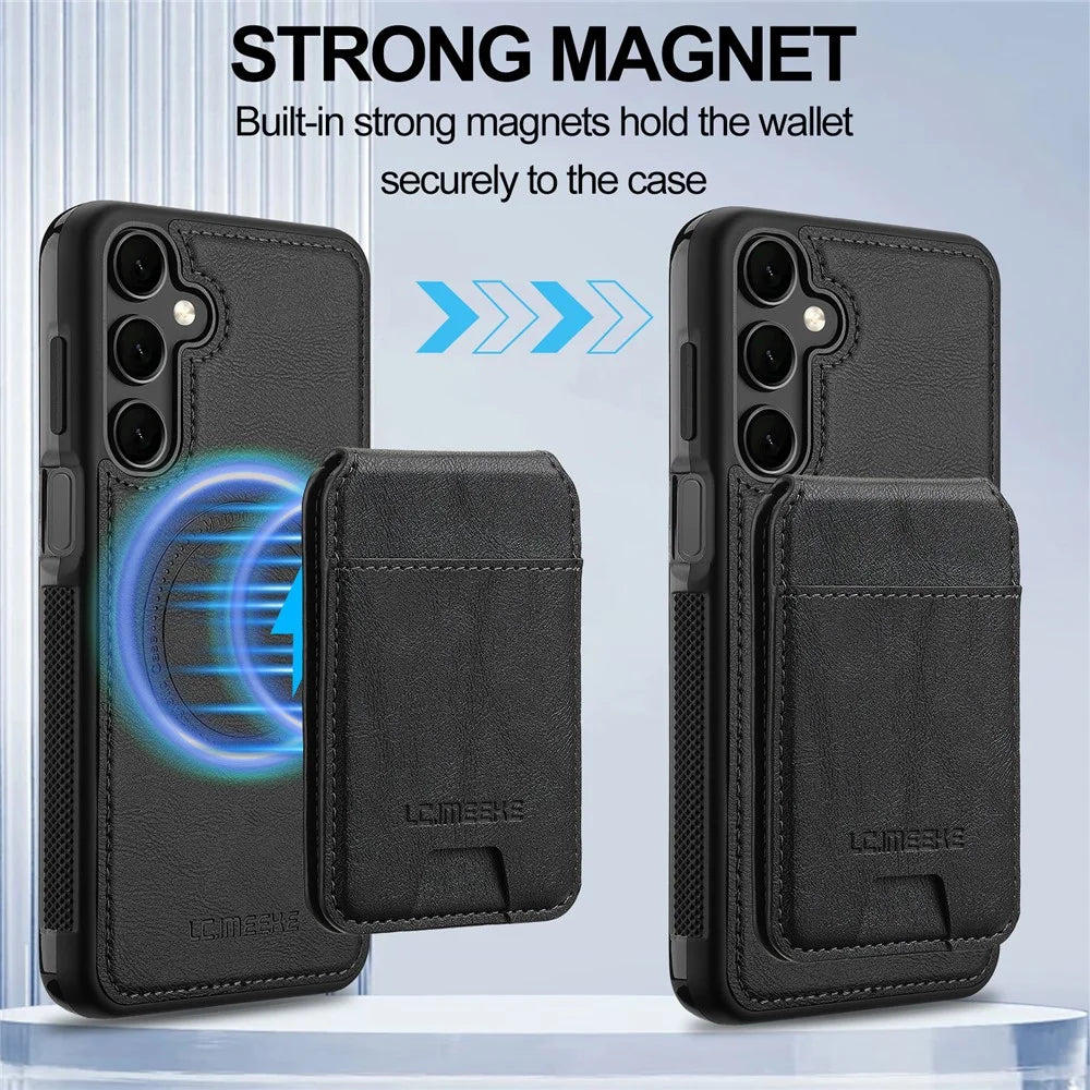LC.IMEEKE L3 For Samsung	Galaxy A17 5G / A17 4G Magnetic Case Detachable Card Holder Leather TPU Mobile Cover - Black - 7