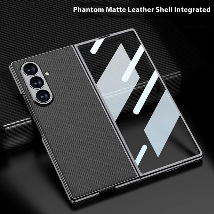 GKK For Samsung Galaxy Z Fold7 5G Case Electroplating PC + PU Leather Phone Cover with Screen Film - Carbon Fiber Texture - 2