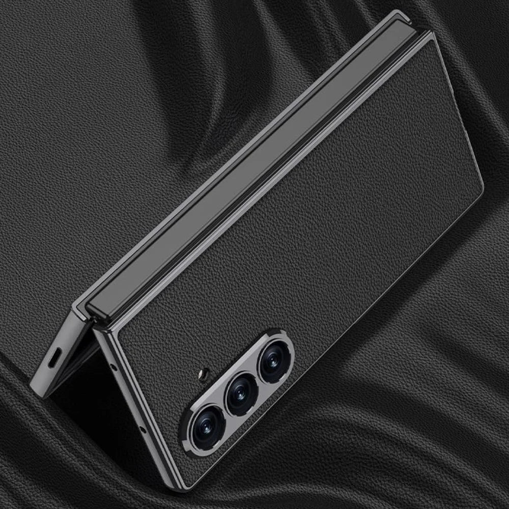 GKK For Samsung Galaxy Z Fold7 5G Case Electroplating PC + PU Leather Phone Cover with Screen Film - Carbon Fiber Texture - 3
