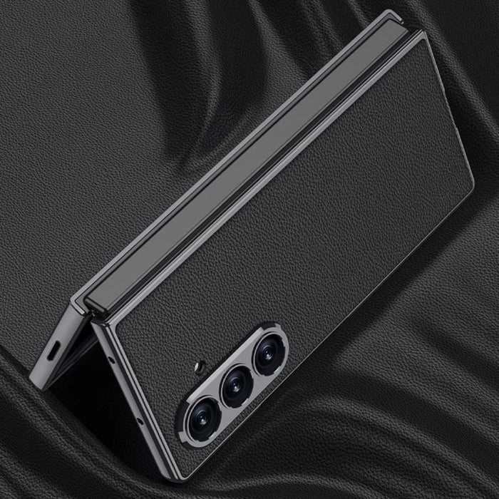 GKK For Samsung Galaxy Z Fold7 5G Case Electroplating PC + PU Leather Phone Cover with Screen Film - Carbon Fiber Texture - 3