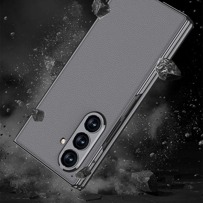GKK For Samsung Galaxy Z Fold7 5G Case Electroplating PC + PU Leather Phone Cover with Screen Film - Carbon Fiber Texture - 5