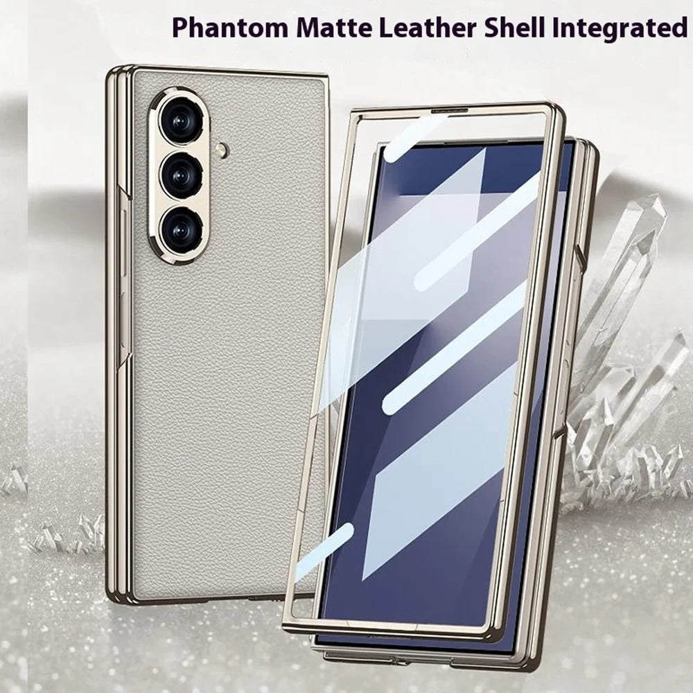 GKK For Samsung Galaxy Z Fold7 5G Case Electroplating PC + PU Leather Phone Cover with Screen Film - Carbon Fiber Texture - 6