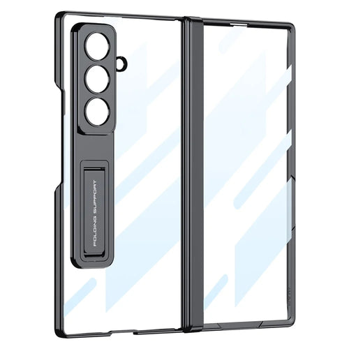 GKK For Samsung Galaxy Z Fold7 5G Case Hinge Protection PC + Tempered Glass Phone Cover with Kickstand - Black - 1