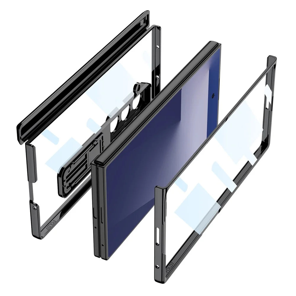 GKK For Samsung Galaxy Z Fold7 5G Case Hinge Protection PC + Tempered Glass Phone Cover with Kickstand - Black - 2