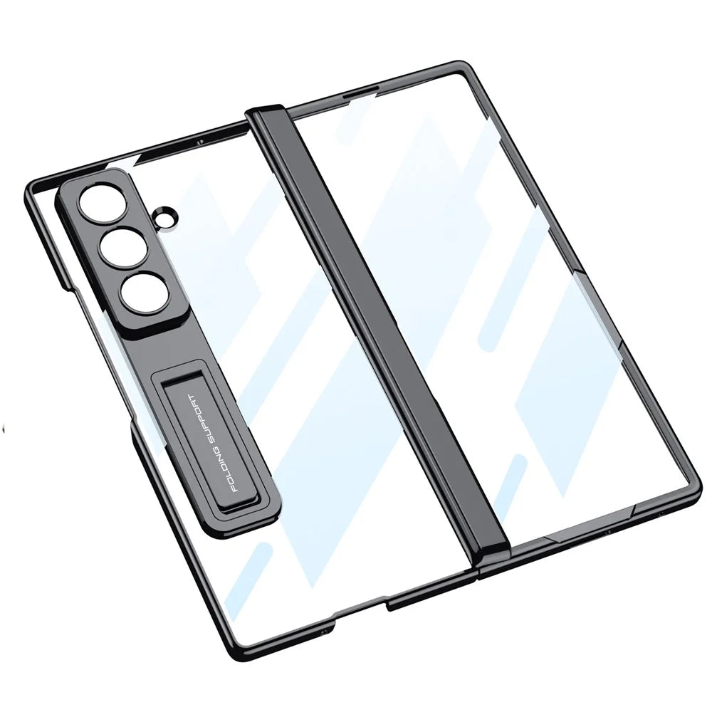 GKK For Samsung Galaxy Z Fold7 5G Case Hinge Protection PC + Tempered Glass Phone Cover with Kickstand - Black - 3