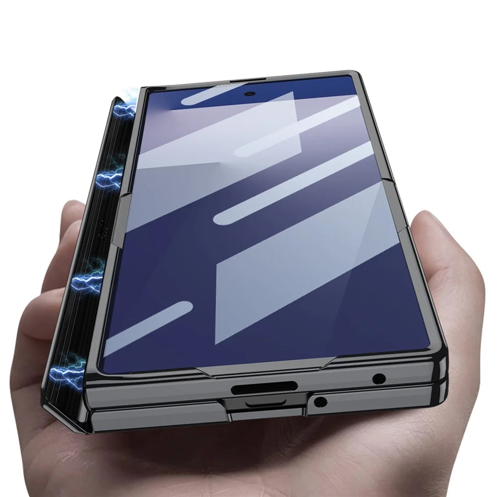 GKK For Samsung Galaxy Z Fold7 5G Case Hinge Protection PC + Tempered Glass Phone Cover with Kickstand - Black - 4