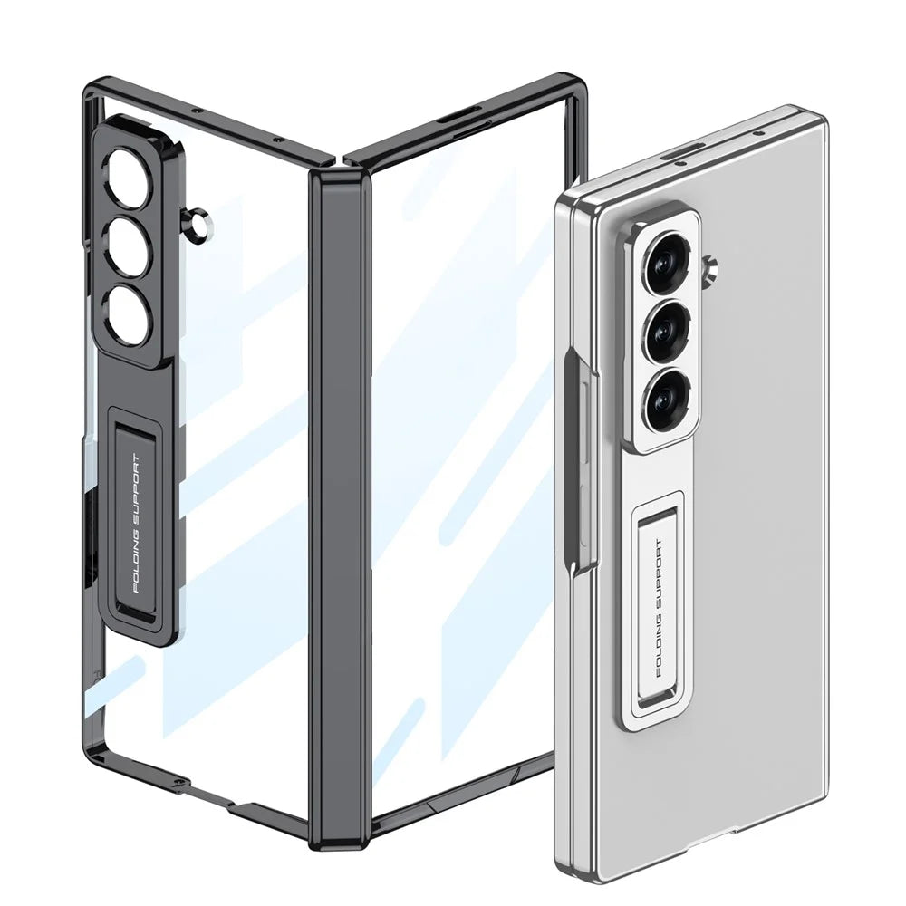 GKK For Samsung Galaxy Z Fold7 5G Case Hinge Protection PC + Tempered Glass Phone Cover with Kickstand - Black - 6