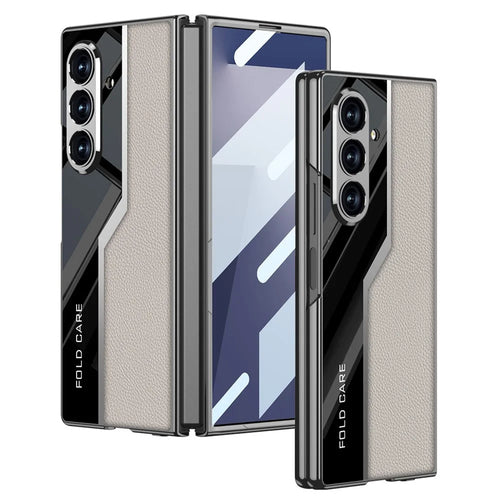 GKK For Samsung Galaxy Z Fold7 5G Case Electroplating PU + PC + Tempered Glass Phone Cover - Titanium Grey - 1