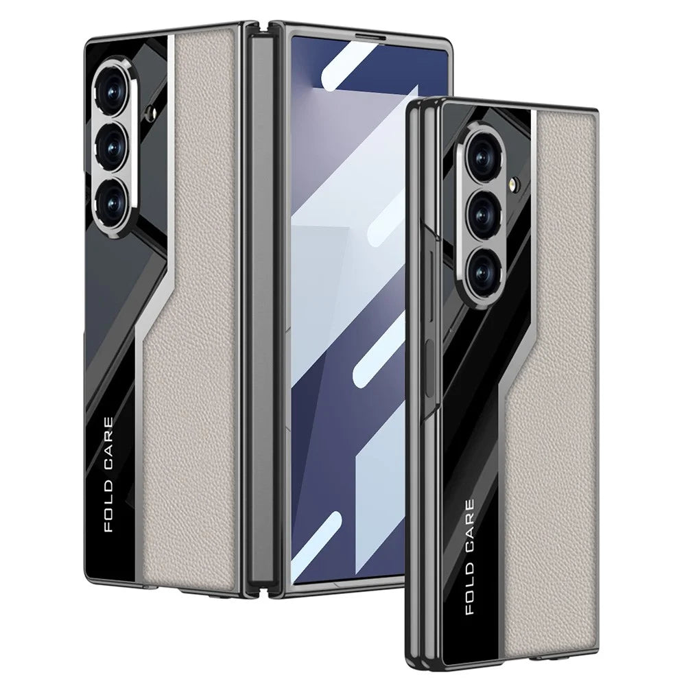 GKK For Samsung Galaxy Z Fold7 5G Case Electroplating PU + PC + Tempered Glass Phone Cover - Titanium Grey - 1
