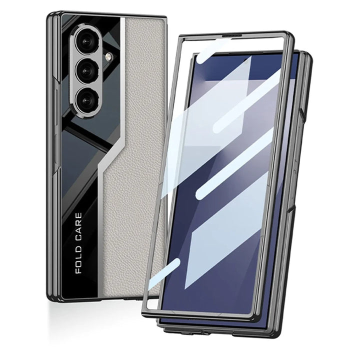 GKK For Samsung Galaxy Z Fold7 5G Case Electroplating PU + PC + Tempered Glass Phone Cover - Titanium Grey - 2