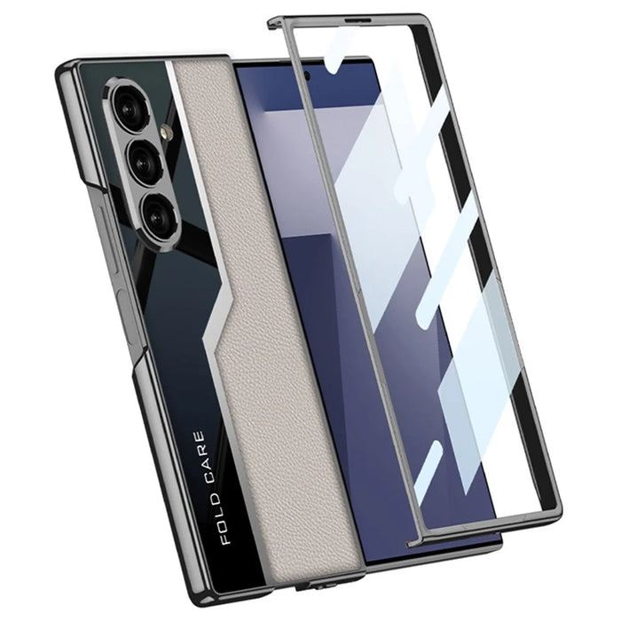GKK For Samsung Galaxy Z Fold7 5G Case Electroplating PU + PC + Tempered Glass Phone Cover - Titanium Grey - 3